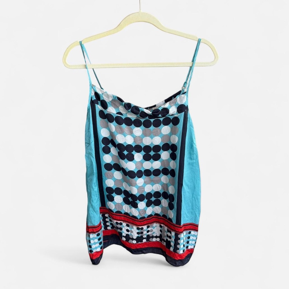 cabi 100% silk cami top XL teal polka dot y2k adjustable straps